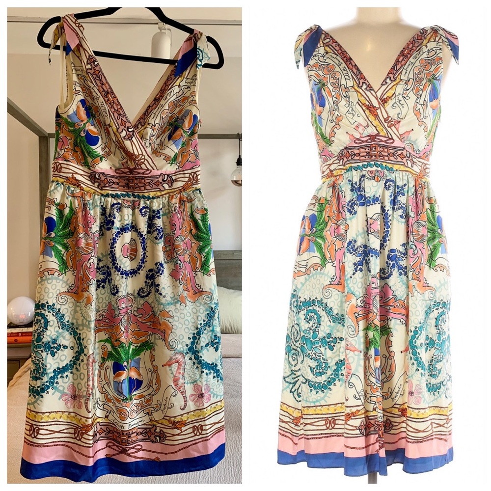 Anthropologie Seahorse Flamingo Silk Dress